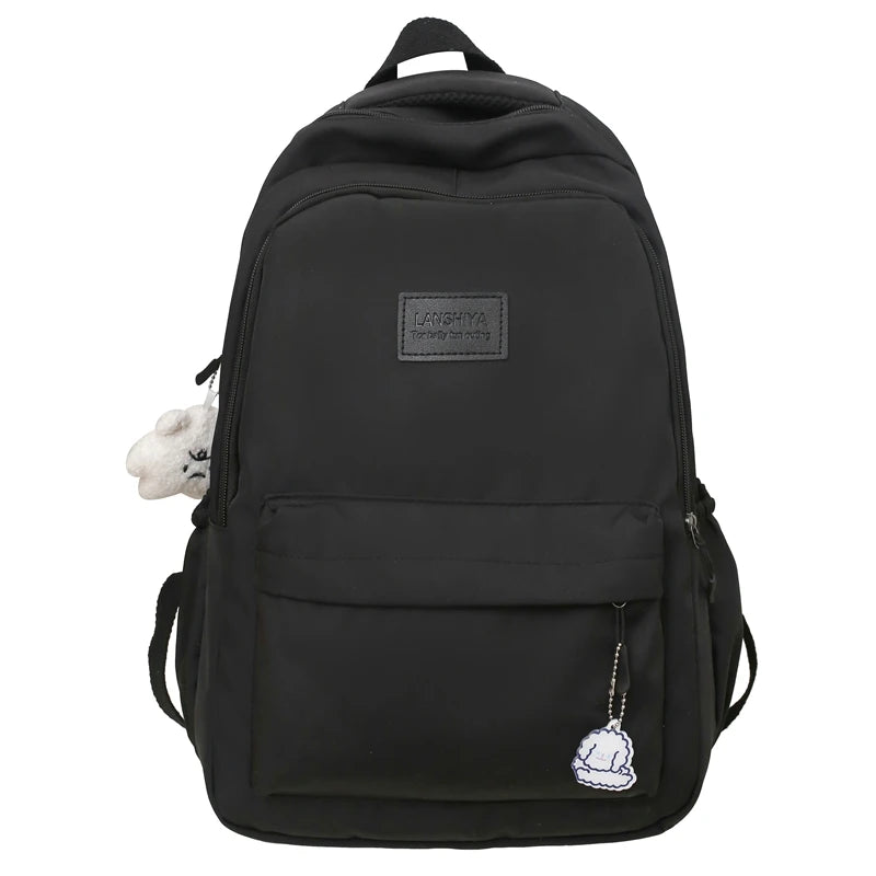 Large Capacity Solid Color Backpack for High School Students, Simple Black Trave - View 8