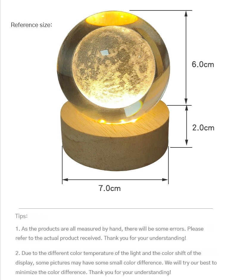 【Customized 8cm】Creative Gifts Laser Engraving Crystal Ball Night Lamp 2D Night - View 10