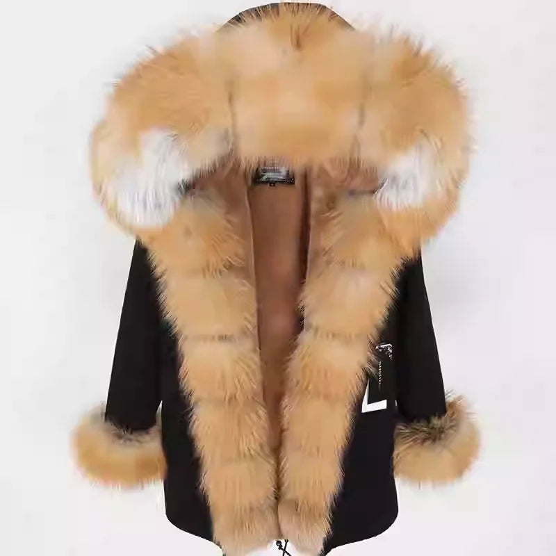 MAOMAOKONG 2024 Winter Women Coat Natural Fox Fur Collar Cuff Black Jackets Outw - View 71