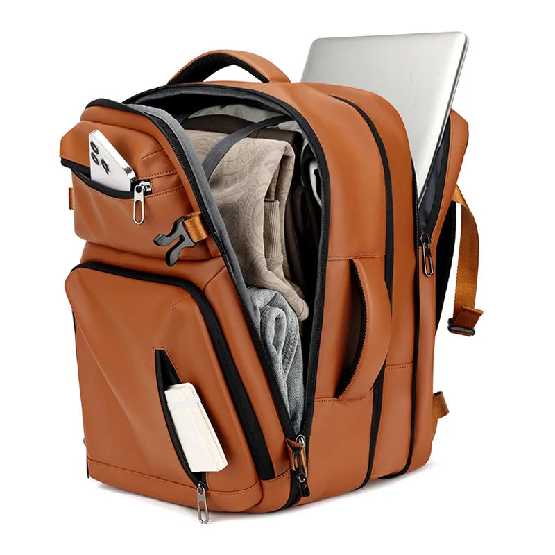 Commuting laptop backpack, expandable, premium orange, waterproof casual backpack, 15.6 inches, large capacity travel back...