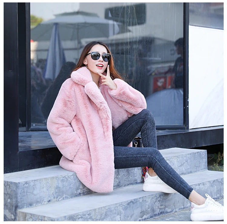 2023 New Women Winter Warm Faux Fur Coat Thick Women Middle -Long Over - Color Variant 3