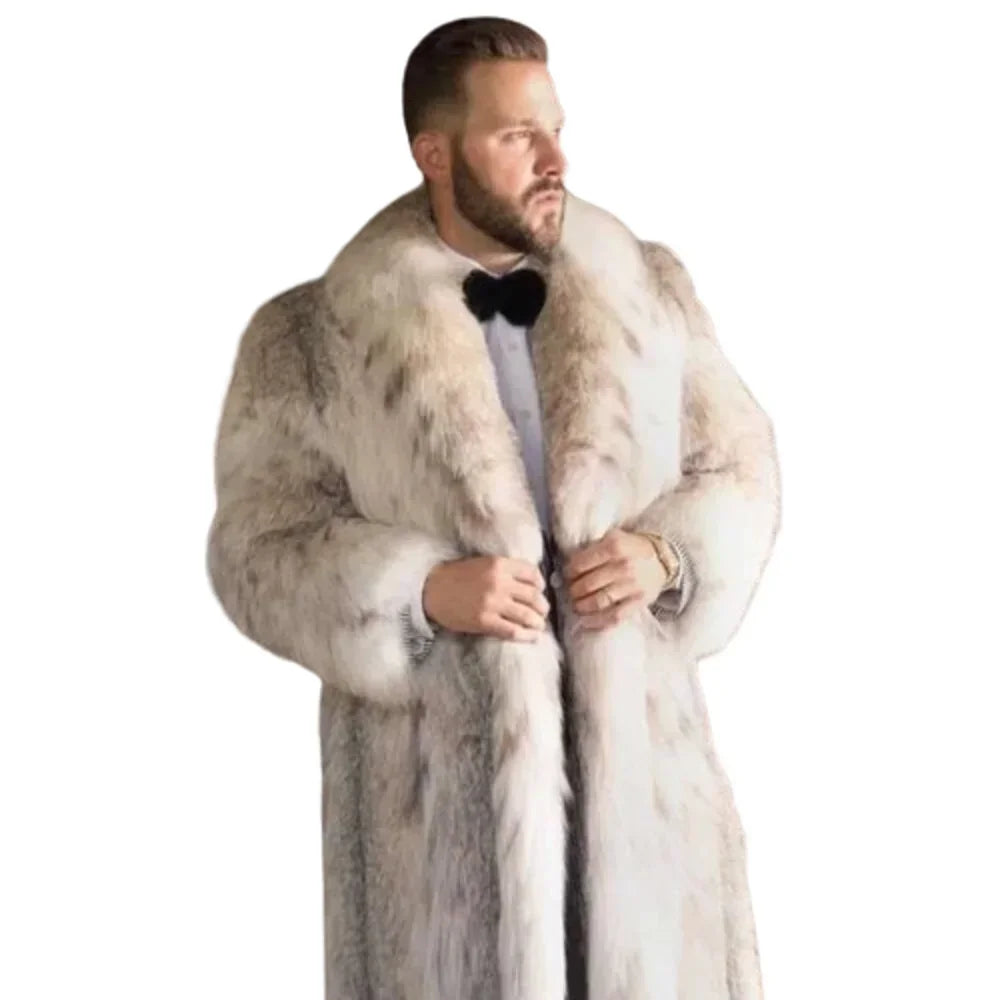 New Men's Faux Long Bobcat Leopard Print Comfortable Thick Warm High Quality Fau - View 5