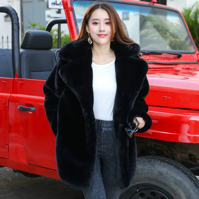 2023 New Women Winter Warm Faux Fur Coat Thick Women Middle -Long Over - Construction Detail