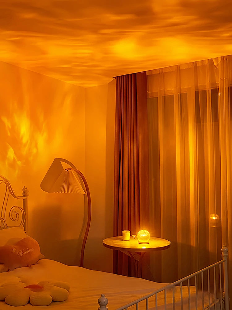2025 New Water Ripple Projector Night Light Crystal Mood Lamp Home Bed - Scale View