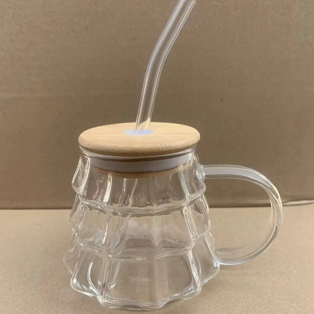 Christmas Tree Glass Coffee Mug with Straw and Lid Heat Resistant Wish - View 17