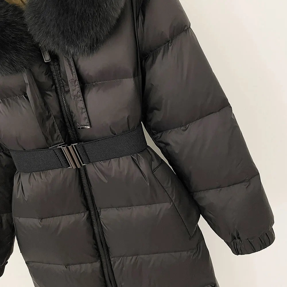 OFTBUY New Winter 2024 Real Fur Coat Women Warm 90 White Duck Down Coat Hooded N - View 7