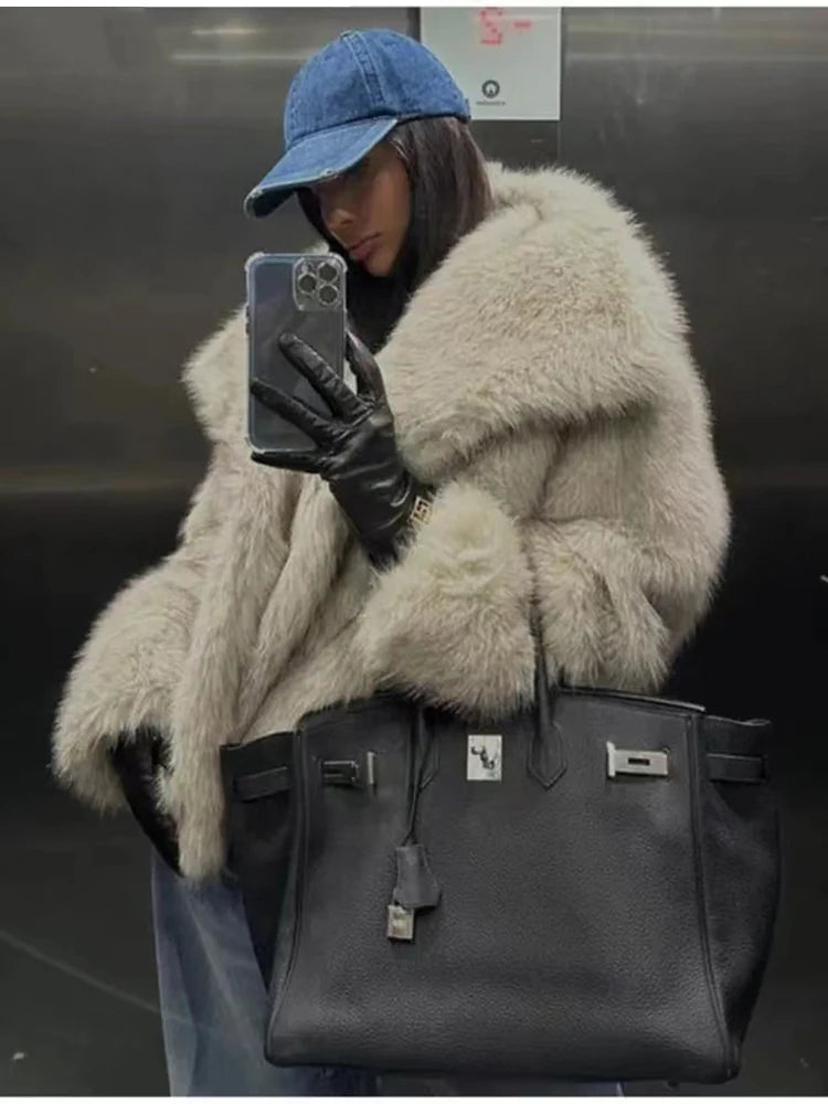 SIYANG 2024 Autumn Winter Women Casual Faux Fur Jackets Fashion Streetwear Solid - Detail View