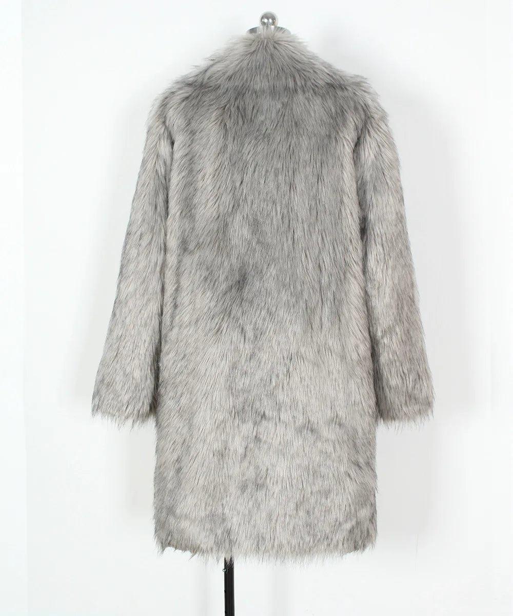 Men Long Faux Fur Coat Jacket Thick Warm Coats Turn Down Collar Full Sleeve Spli - View 31