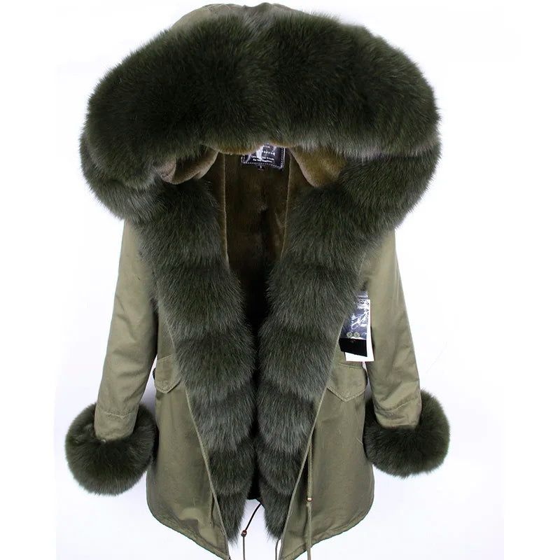 MAOMAOKONG 2024 Winter Women Coat Natural Fox Fur Collar Cuff Black Jackets Outw - View 57