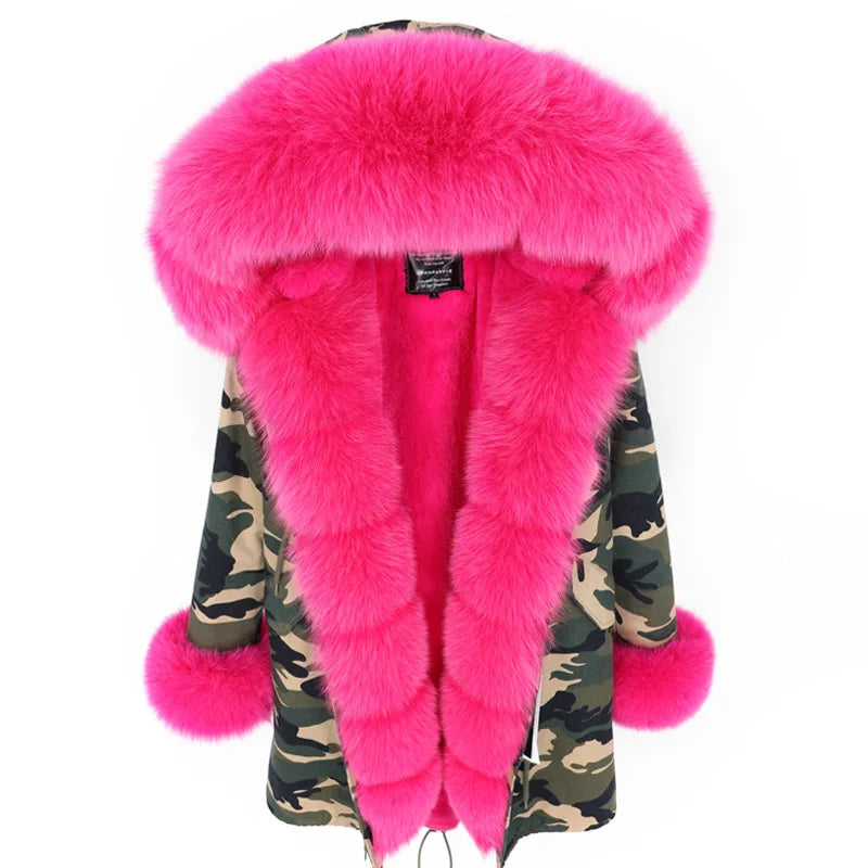 MAOMAOKONG 2024 Winter Women Coat Natural Fox Fur Collar Cuff Black Jackets Outw - View 83