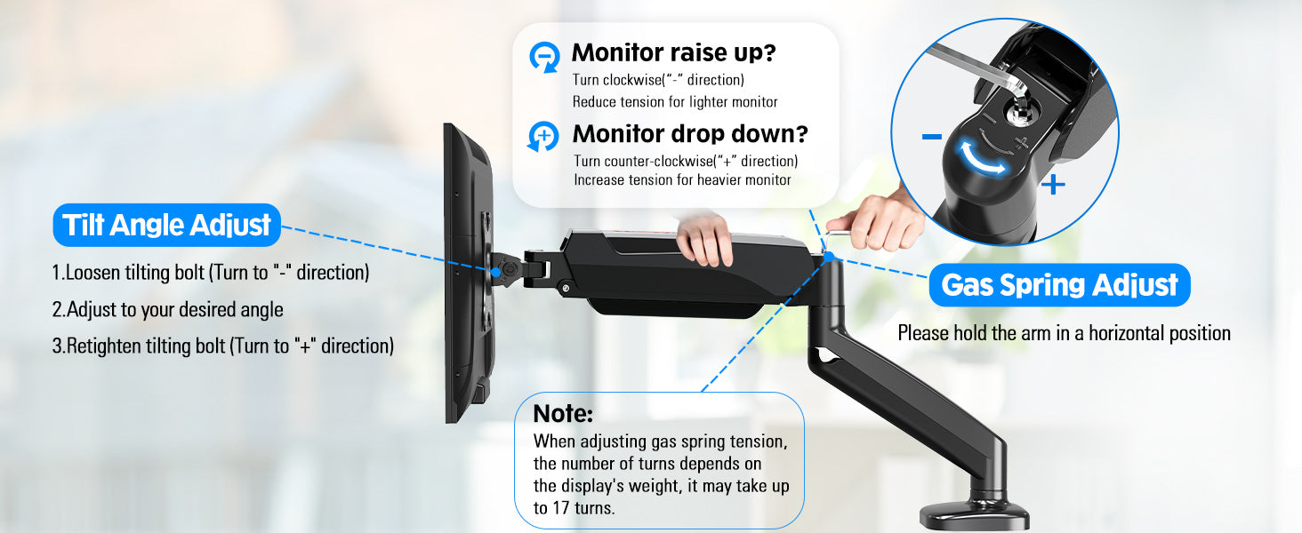 Redragon GMK914 Single Monitor Mount Stand Gas Spring Adjustable Arms with VESA 75/100mm, 13-32 Inch Screen Compatibility - Product Image 10