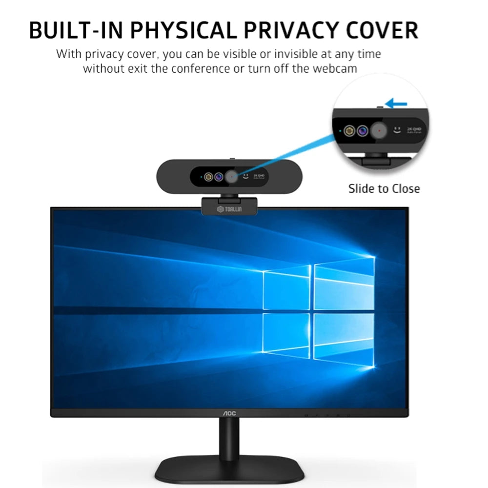 Webcam 2K 1080P - Face Recognition Camera USB | TOALLIN - Included in bundle