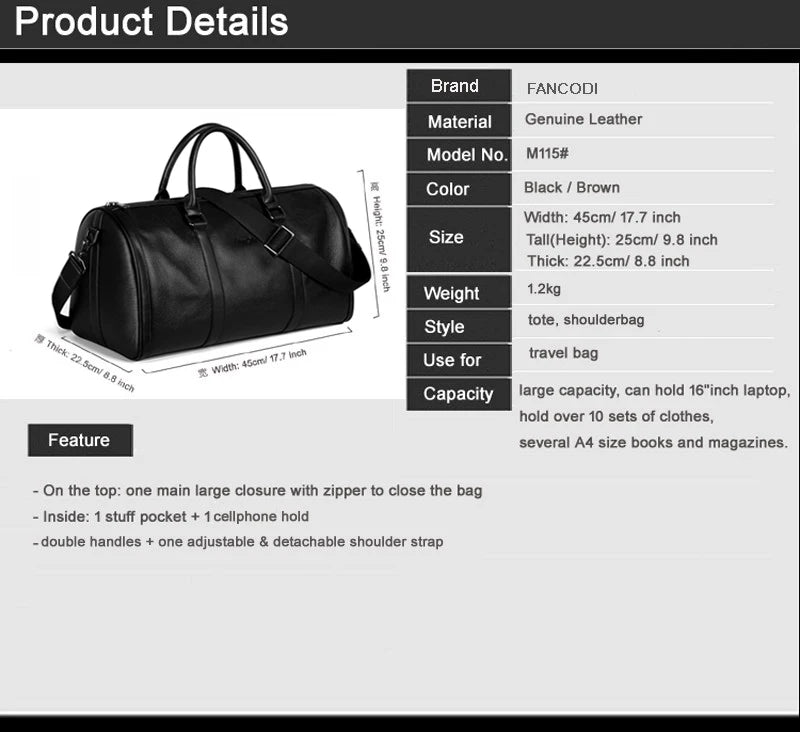 MUNUKI Vintage Crazy Horse Genuine Leather Travel bag Large Luggage