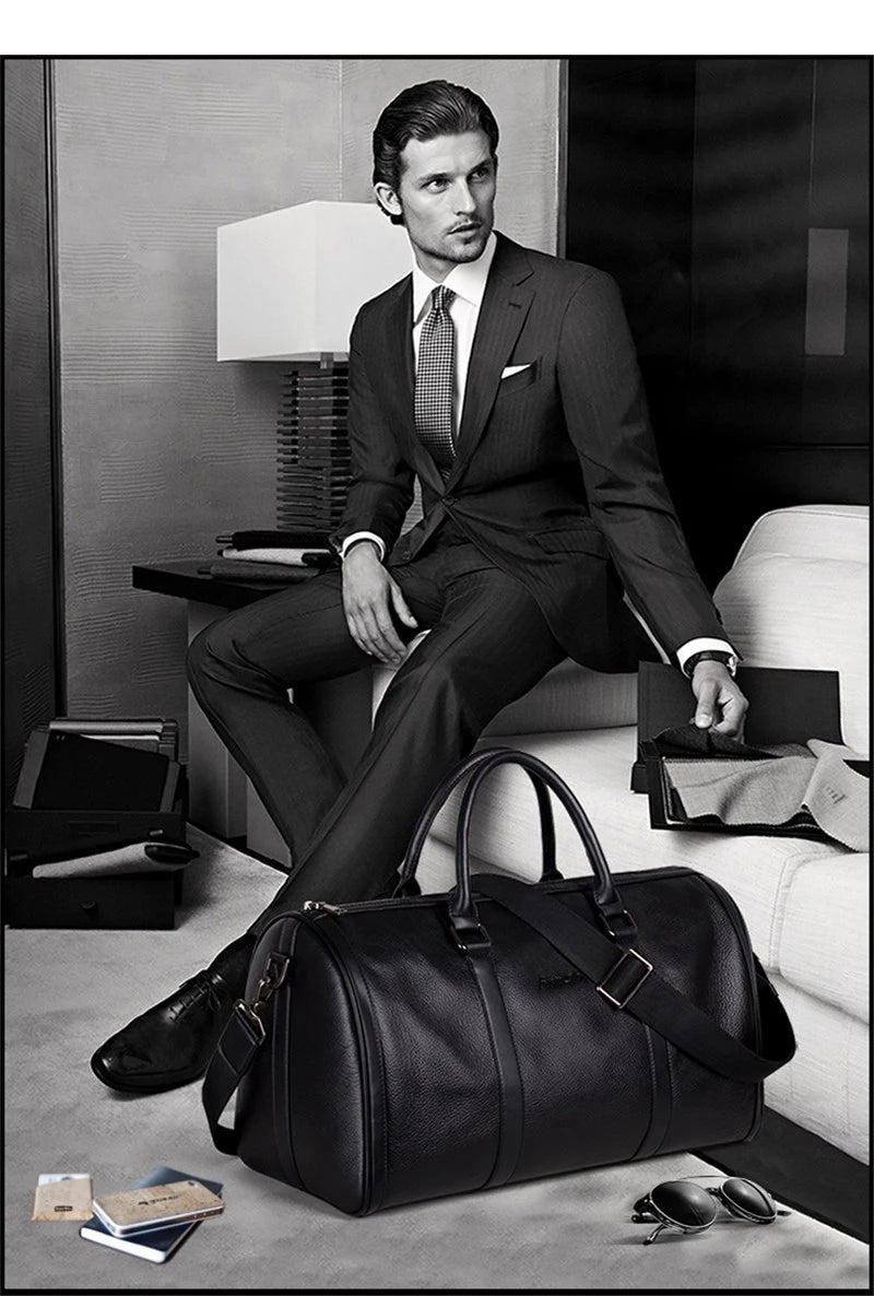 MUNUKI Vintage Crazy Horse Genuine Leather Travel bag Large Luggage