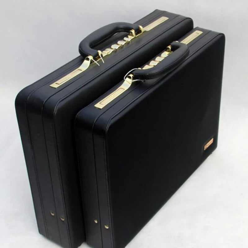 Business Men Black Leather Messenger Bag Box 14"18" Inch Computer Box Briefcase - Additional view