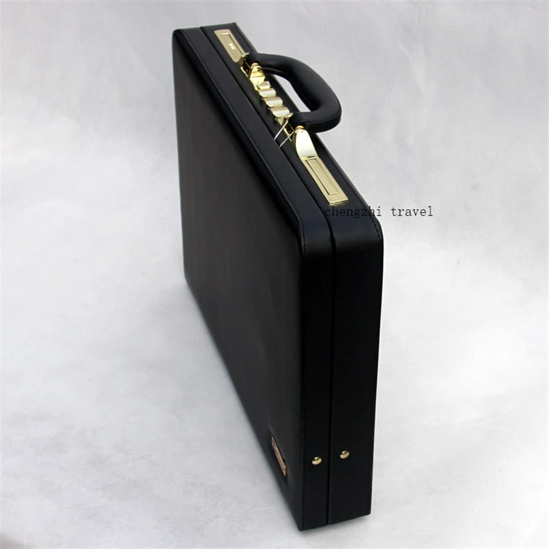 Black Leather Messenger Bag Box - 14-18 Inch Computer Briefcase - Product in Use