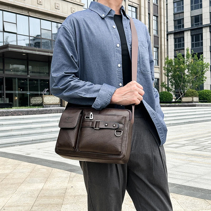 Fashion Men's Shoulder Bag PU Leather Handbag Business Briefcase