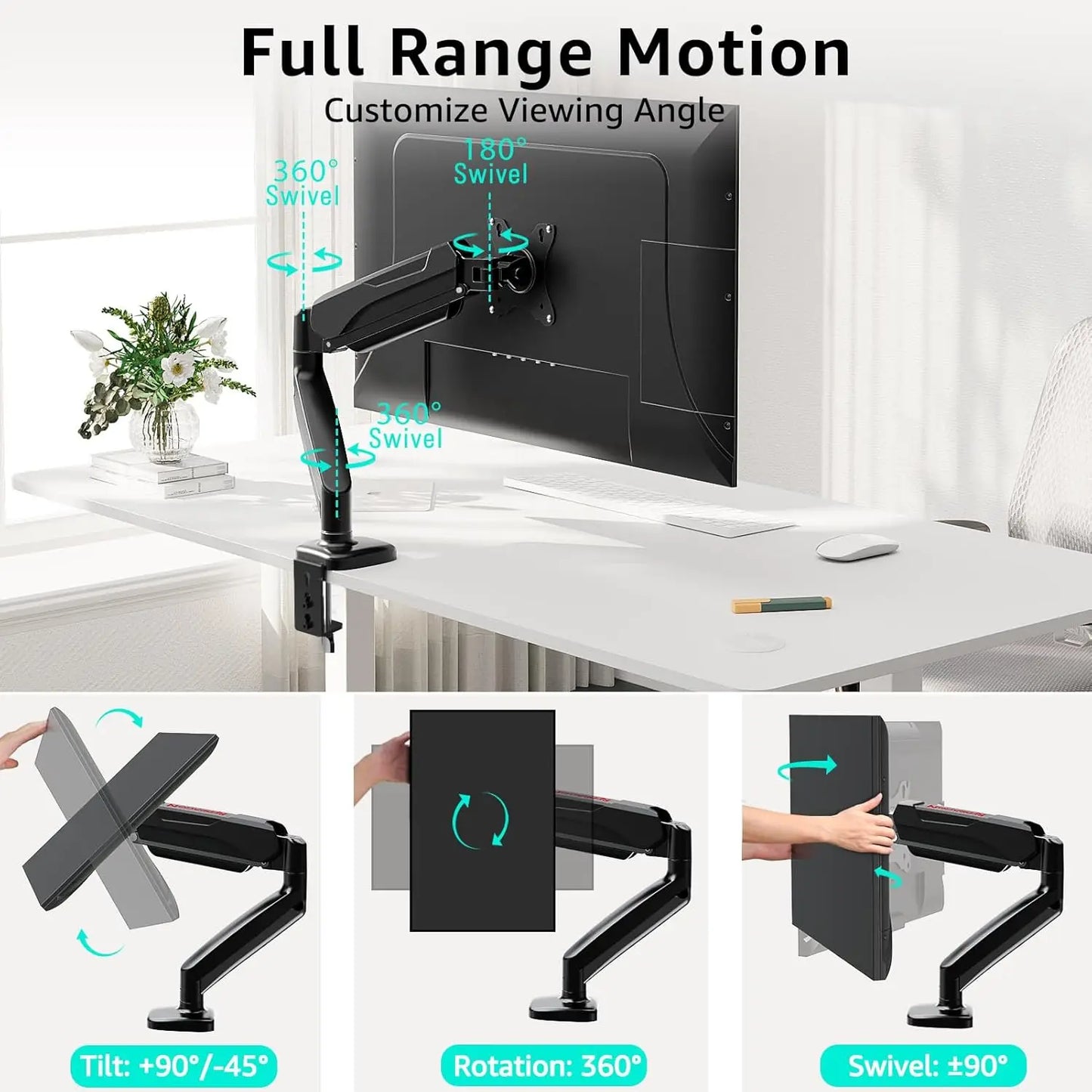 Redragon GMK914 Single Monitor Mount Stand Gas Spring Adjustable Arms with VESA 75/100mm, 13-32 Inch Screen Compatibility - Main Product Image