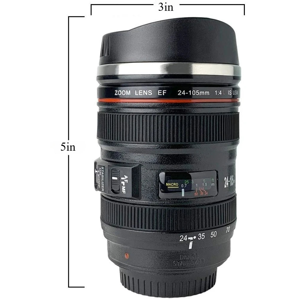 Camera Lens Coffee Mug - Stainless Steel Photographer Gift - Features