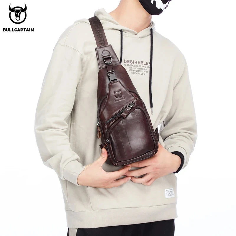 BULLCAPTAIN Bag Genuine Leather Chest Bag Men's Fashion Style Casual