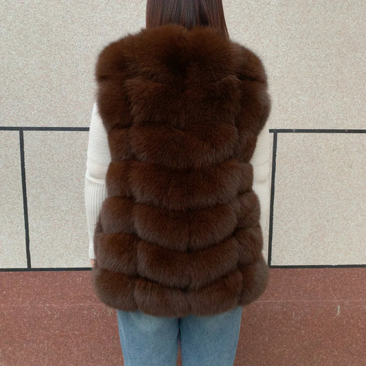 Natural fox fur vest ladies winter autumn coat warm vest made of natural fur wom - Side View