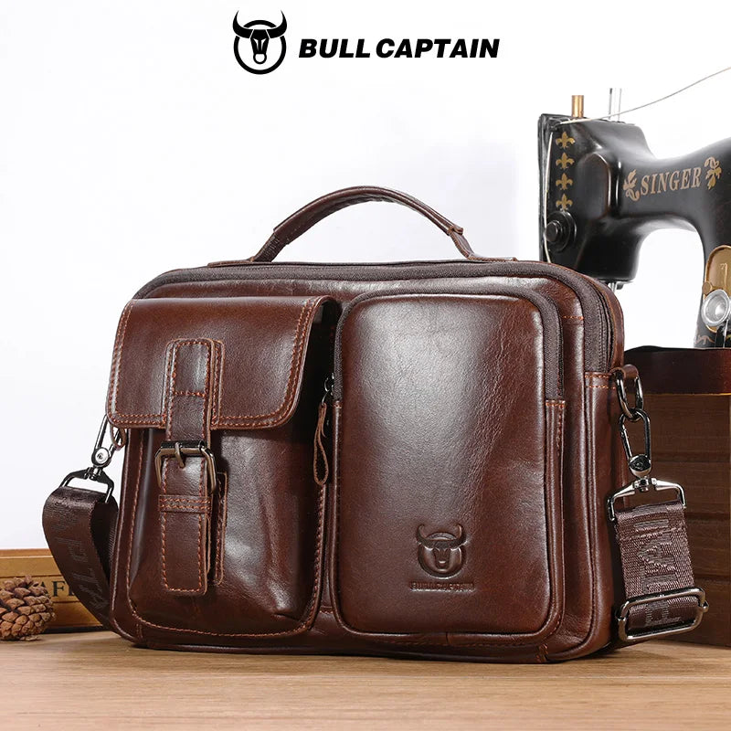BULLCAPTAIN New Genuine Leather Men Crossbody Bag Male Briefcase