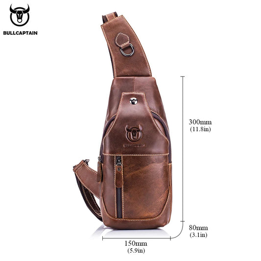 BULLCAPTAIN Genuine Leather Chest Bag Casual Triangle Crossbody