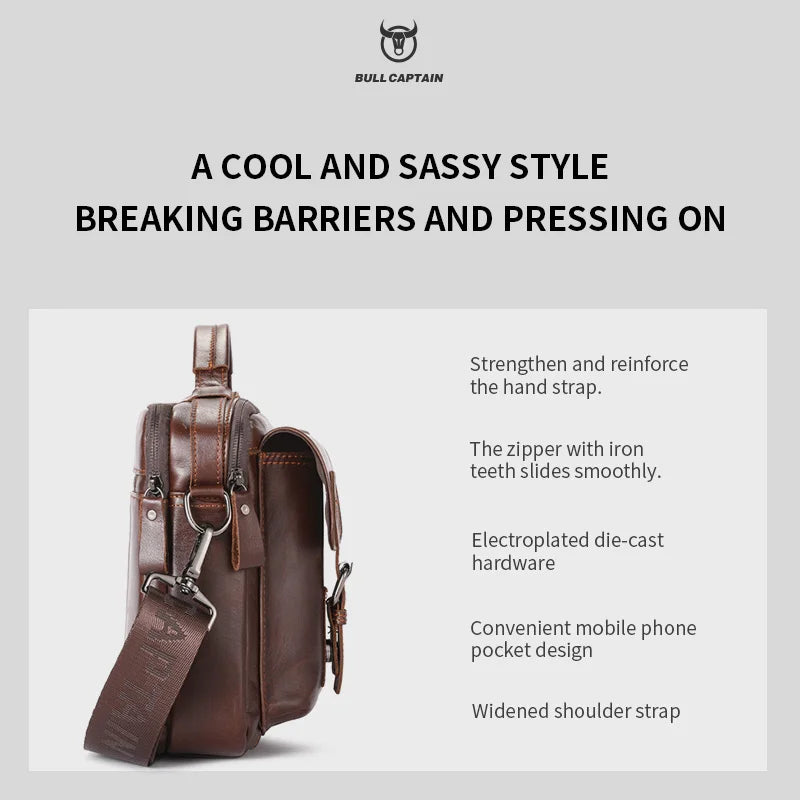 BULLCAPTAIN New Genuine Leather Men Crossbody Bag Male Briefcase