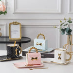 Creative Light Luxury Bag Shaped Ceramic Mug Personalized Coffee Cup Plate Set Home Drinking Cup Girl Gift Home Decoration...