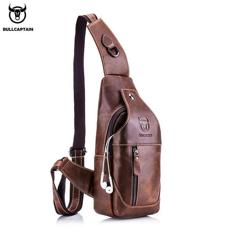 BULLCAPTAIN Genuine Leather Chest Bag Casual Triangle Crossbody