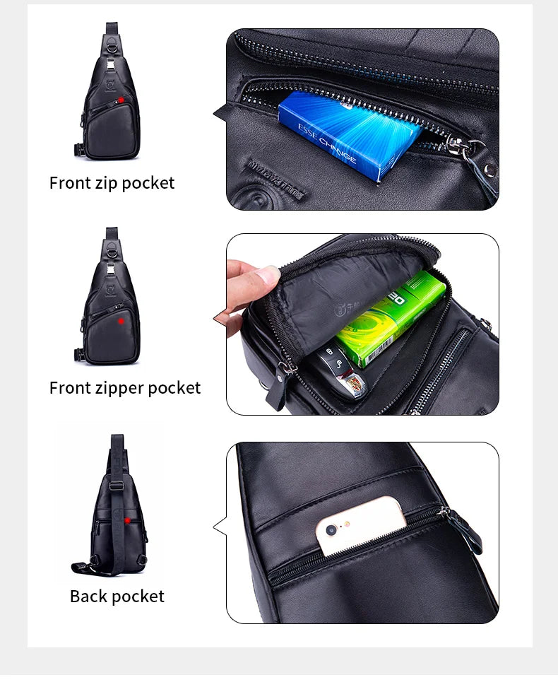 BULLCAPTAIN Bag Genuine Leather Chest Bag Men's Fashion Style Casual