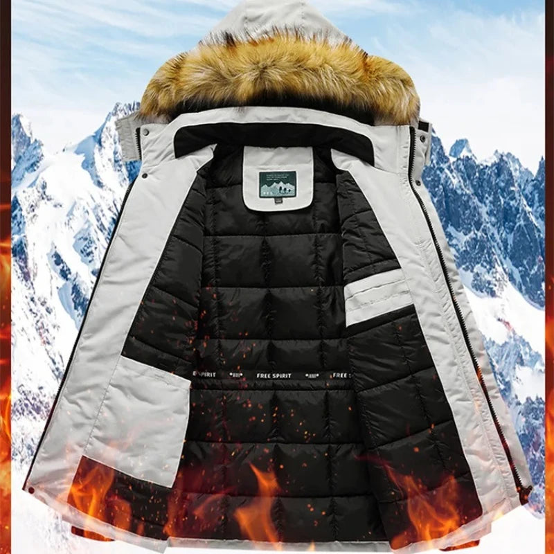 Winter Cotton-Padded Military Parkas Men's Thick Fashion Handsome Fur Hooded Coat Cotton-Padded Jack - Additional view