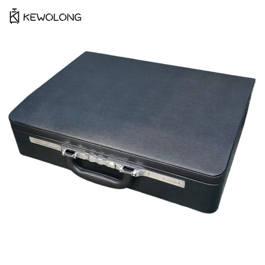 19 Inch Vintage Style Leather Briefcase, Combination Lock Document Case, Black Cross Texture File St