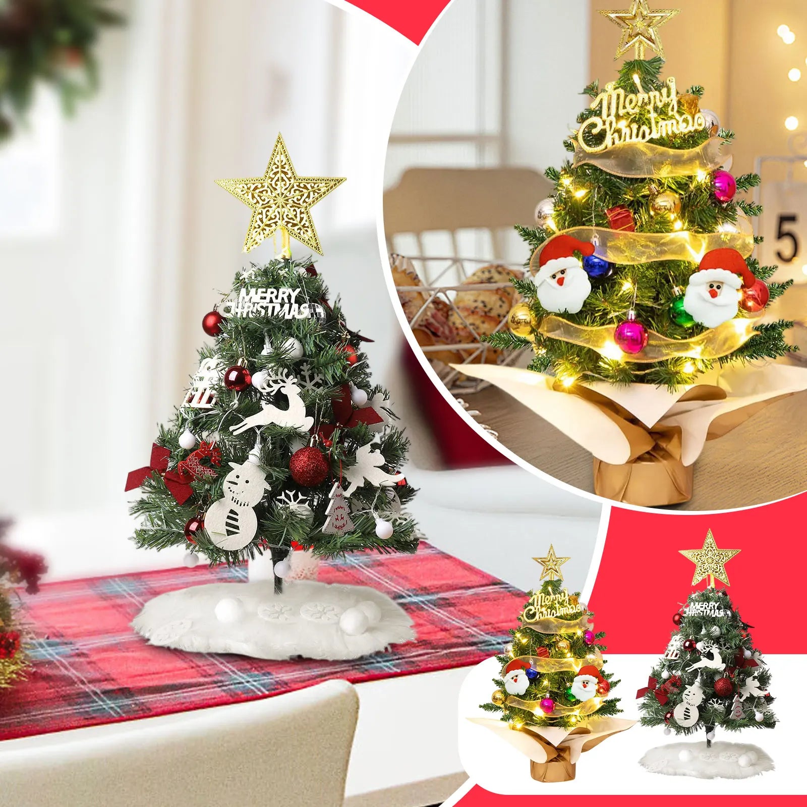Christmas Tree Set Christmas Decor With Lights Desktop Mini Christmas  - Front View