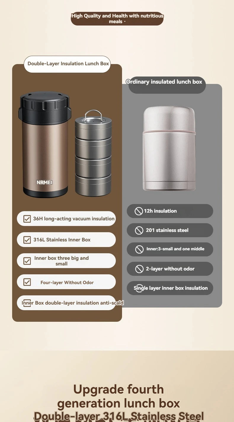 Stainless Steel Lunch Box, Large Capacity, Outdoor Bento Box,