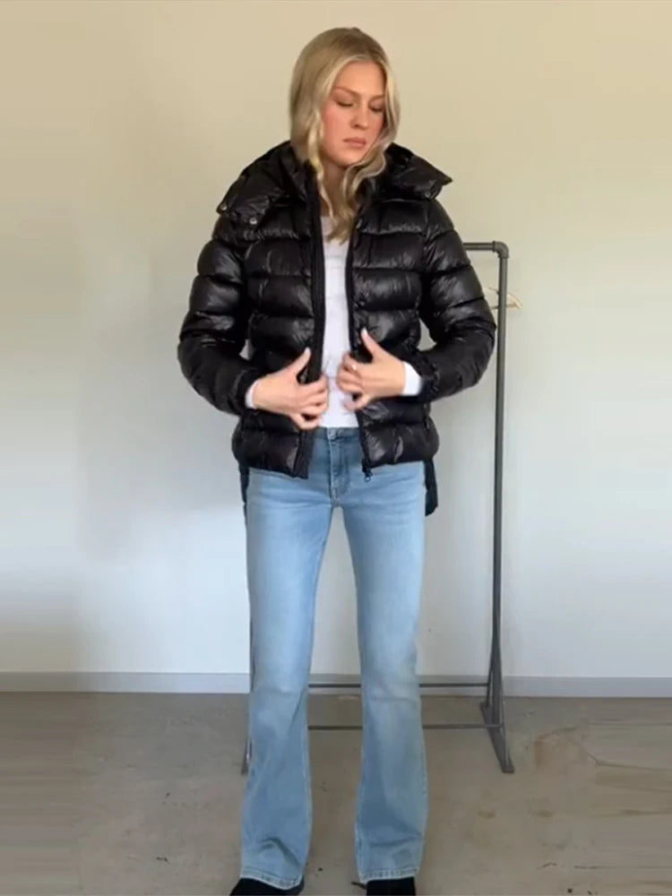 Women Burgundy Padded Coats - Hooded Zipper Winter Fashion Jacket - Product Details