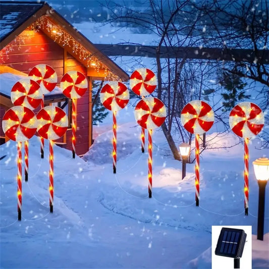 Solar-powered Christmas tree candy ground lights, holiday lawn scene decorations - Main View
