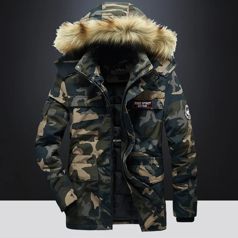 Winter Cotton-Padded Military Parkas Men's Thick Fashion Handsome Fur Hooded Coat Cotton-Padded Jack - Gallery image 20