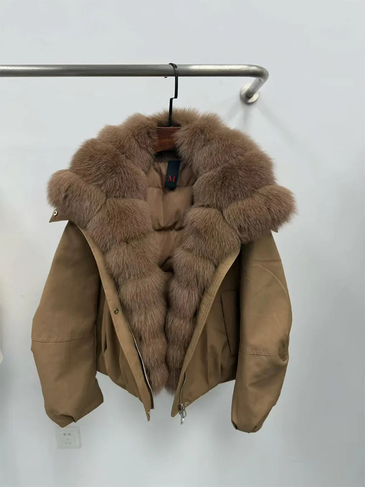 New Fashion Winter Casual Puffer Jackets Natural Fox Fur Collar Coat Short Goose Down Jacket Luxury  - Gallery image 7