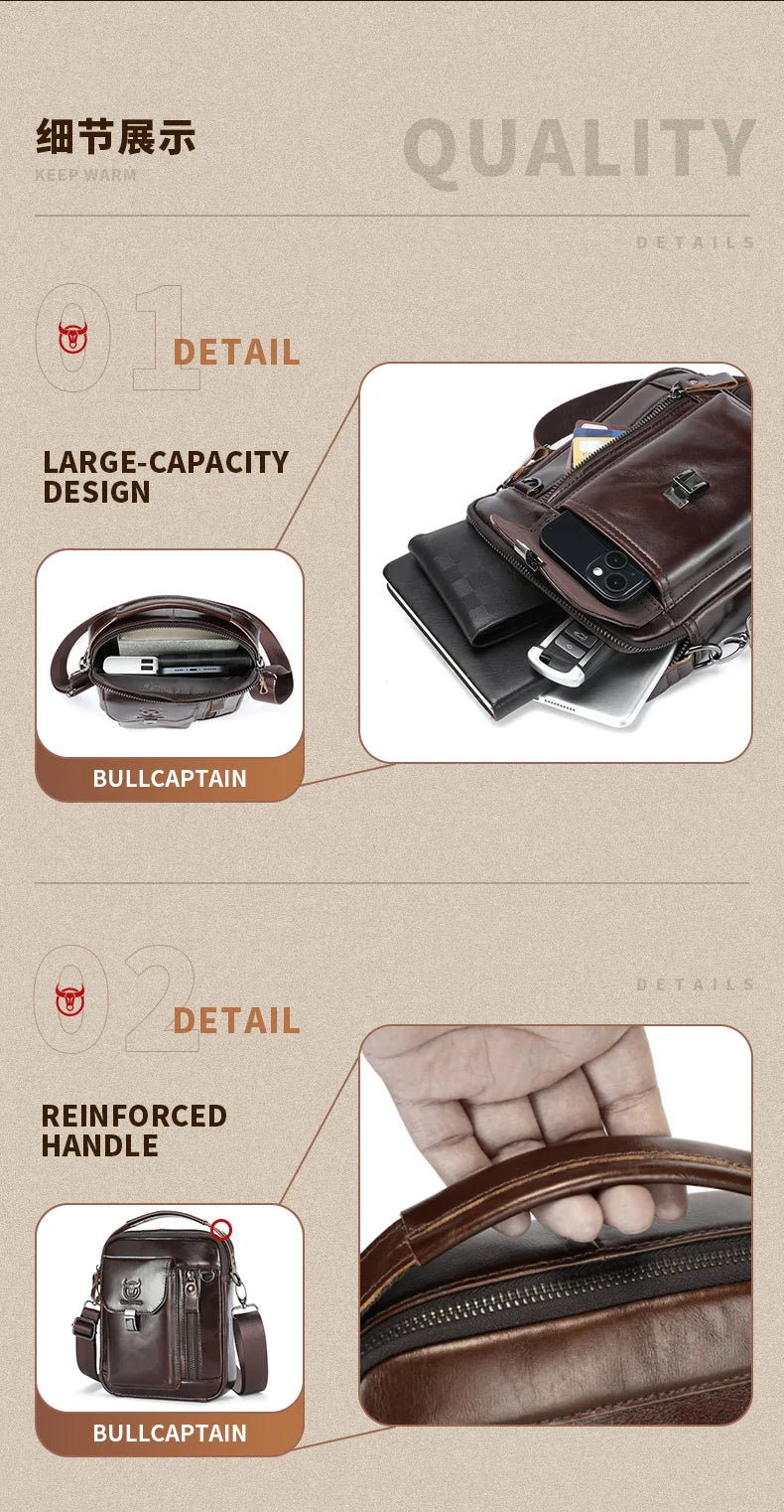 BULLCAPTAIN Men Genuine Leather Crossbody Bag Casual Everyday