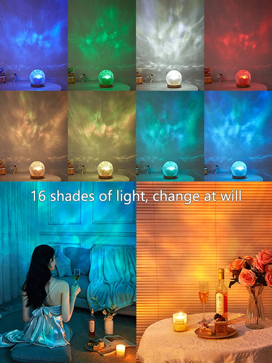 2025 New Water Ripple Projector Night Light Crystal Mood Lamp Home Bed - Front View