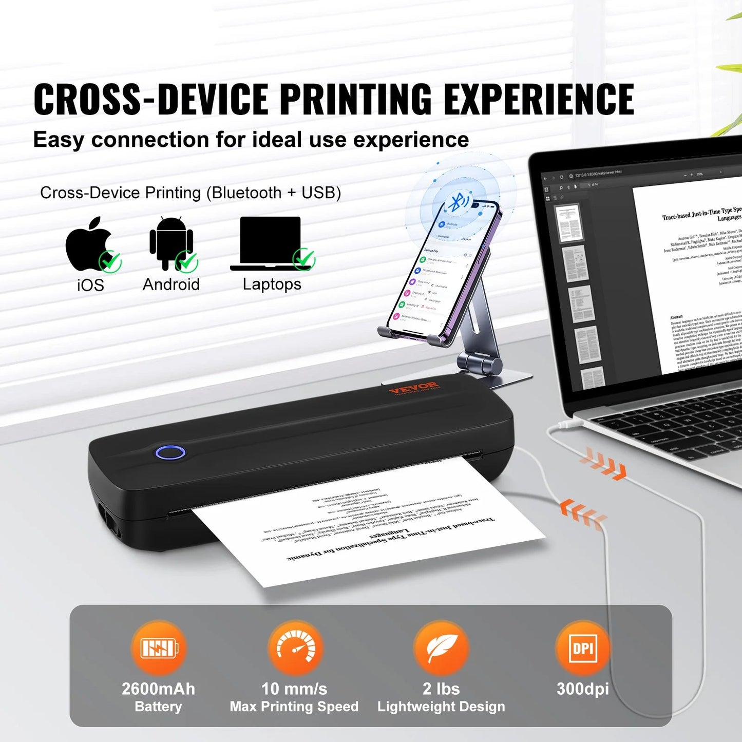 Portable Thermal Printer A4 - Bluetooth Inkless 2600mAh - Detail View