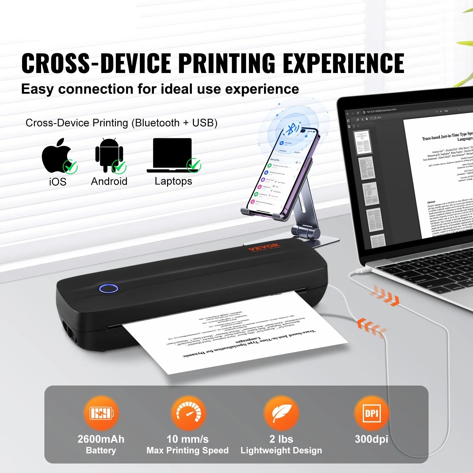 Portable Thermal Printer A4 - Bluetooth Inkless 2600mAh - Detail View