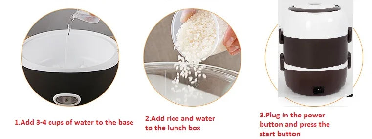 2L 3 Layers Electric Lunch Box 200W Food Warmer Stainless Steel