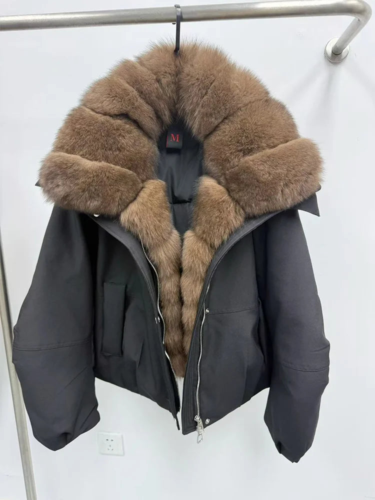 New Fashion Winter Casual Puffer Jackets Natural Fox Fur Collar Coat Short Goose Down Jacket Luxury  - Gallery image 19