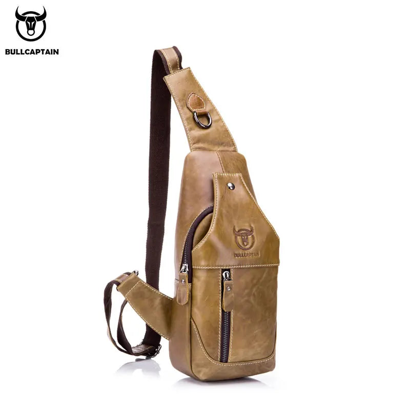 BULLCAPTAIN Genuine Leather Chest Bag Casual Triangle Crossbody