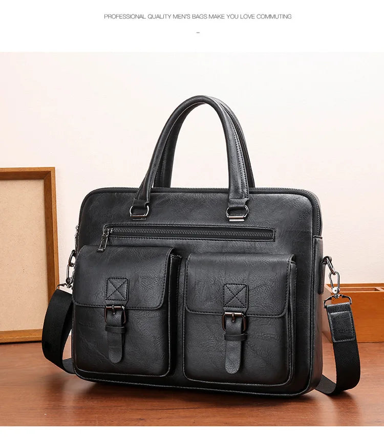 Luxury Brand Man Business Briefcase Bag PU Leather Messenger