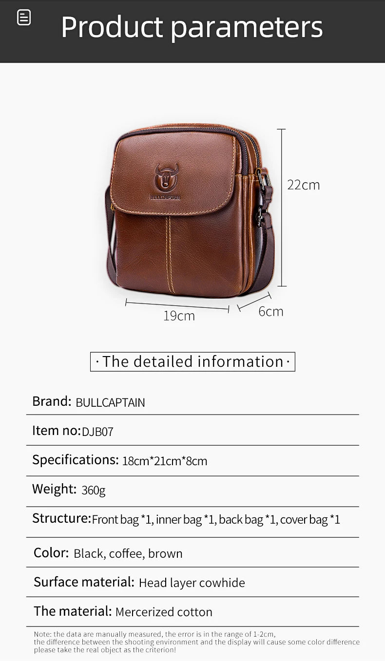 BULLCAPTAIN Leather Men's Messenger Bag Business Shoulder Bags