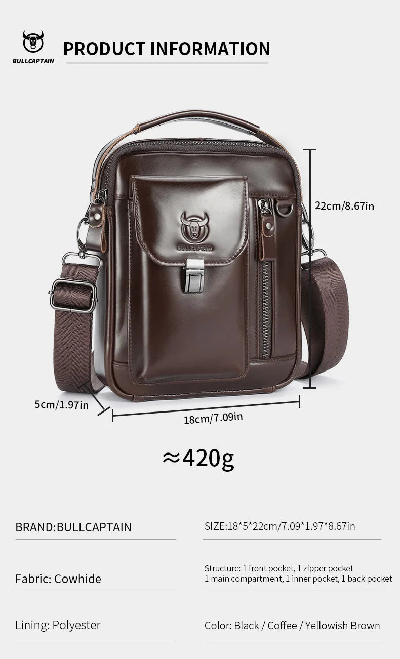 BULLCAPTAIN Men Genuine Leather Crossbody Bag Casual Everyday