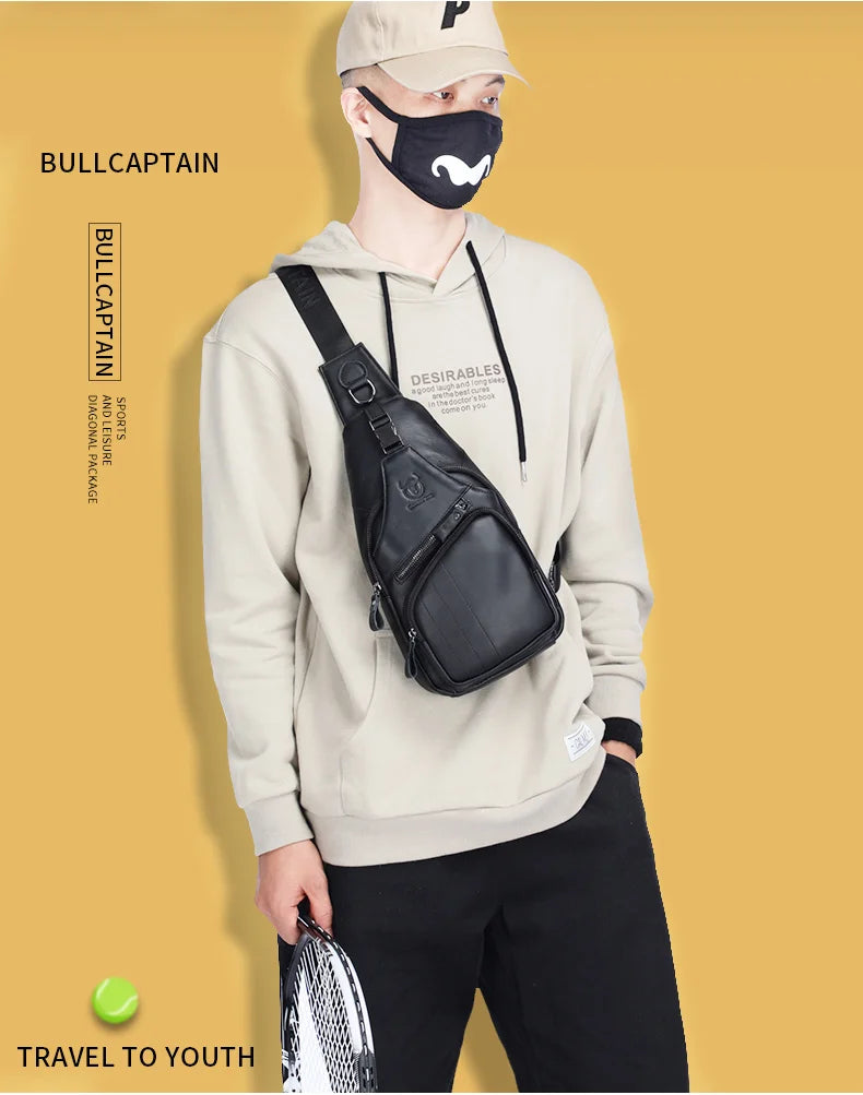BULLCAPTAIN Bag Genuine Leather Chest Bag Men's Fashion Style Casual